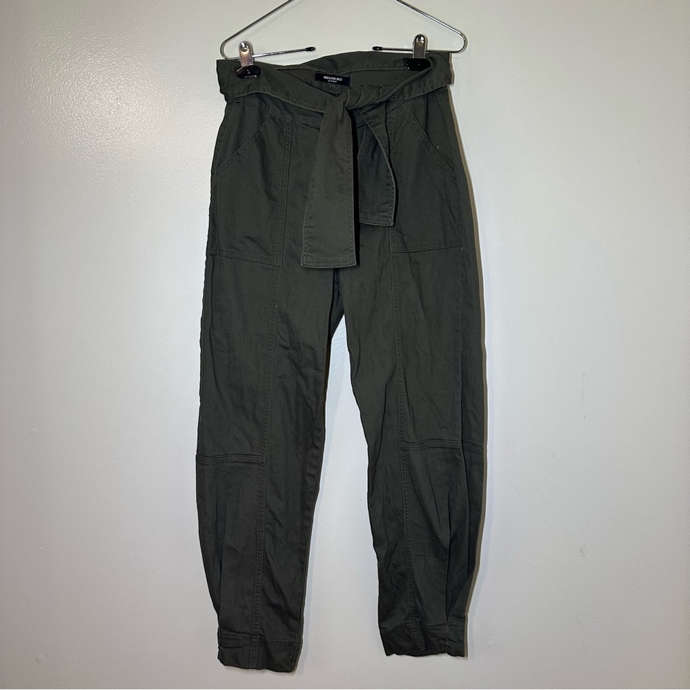 American Bazi Olive Green High Rise Belted Utility Pants RJH-3822 Small